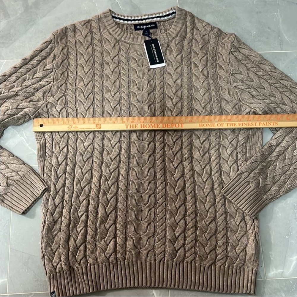 NWT Mizzen + Main Redford Cable Knit Crewneck Sweater Mens XL Beige/Khaki - Picture 6 of 12